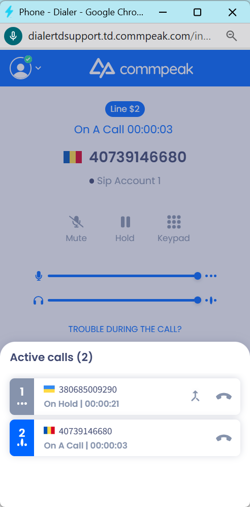 Screenshot of the list of active calls