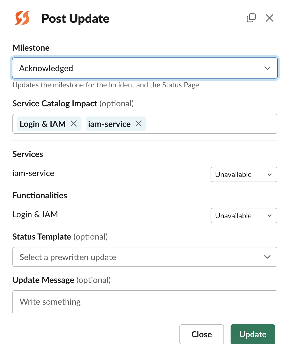 Slack Update modal