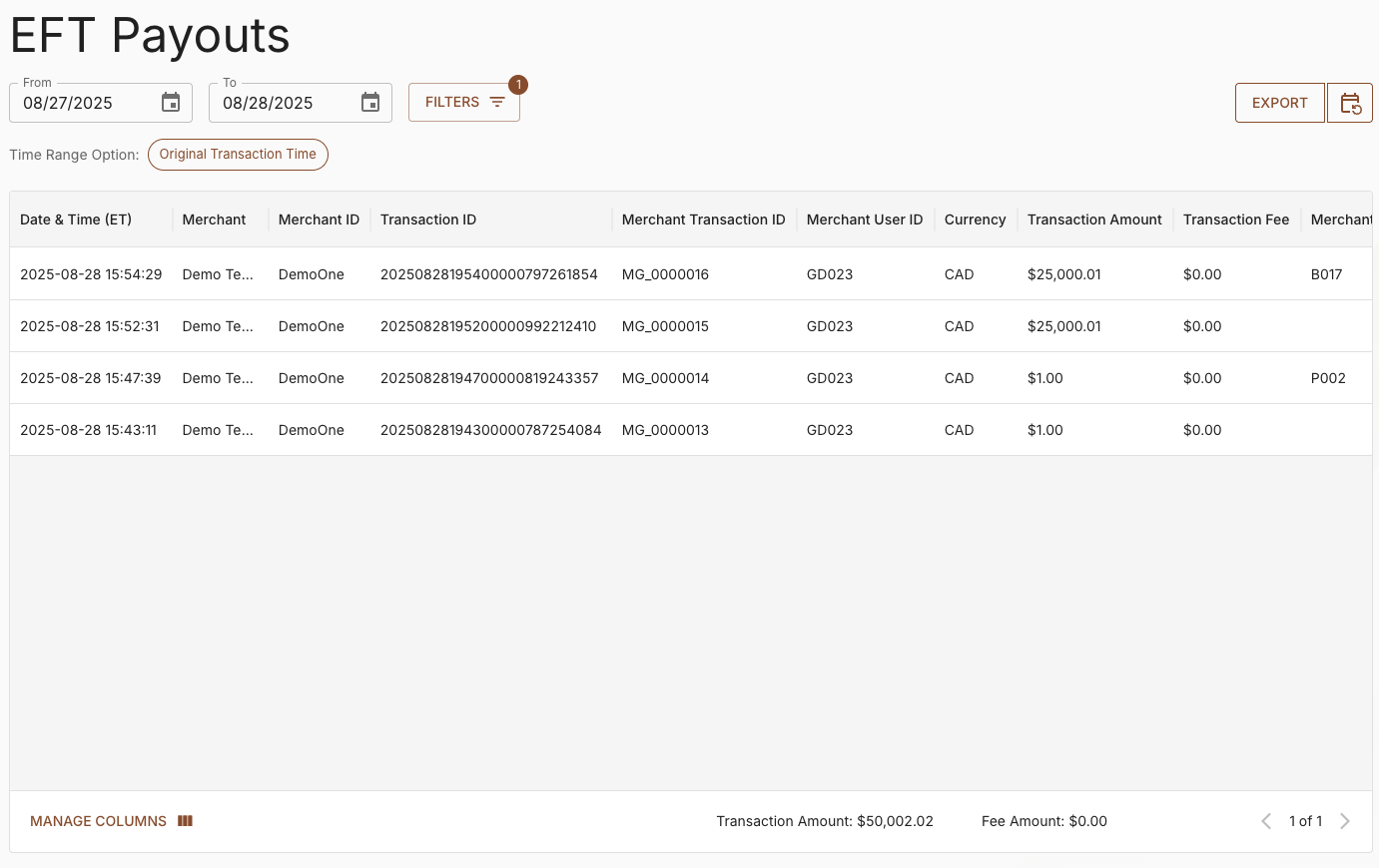 INTERAC Payouts Report