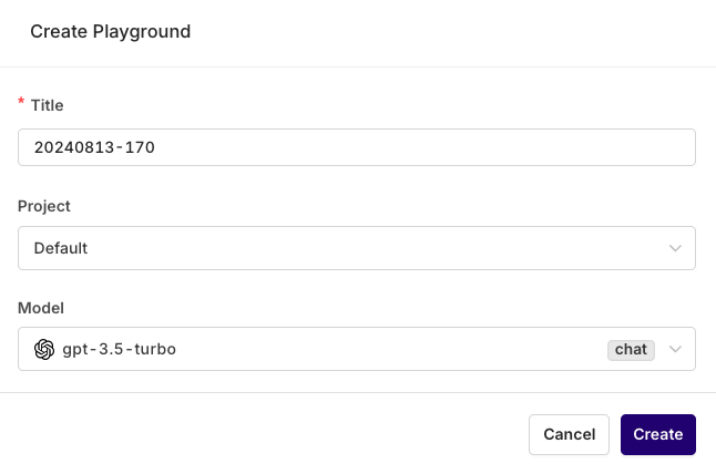 The modal shown during creation of a playground.