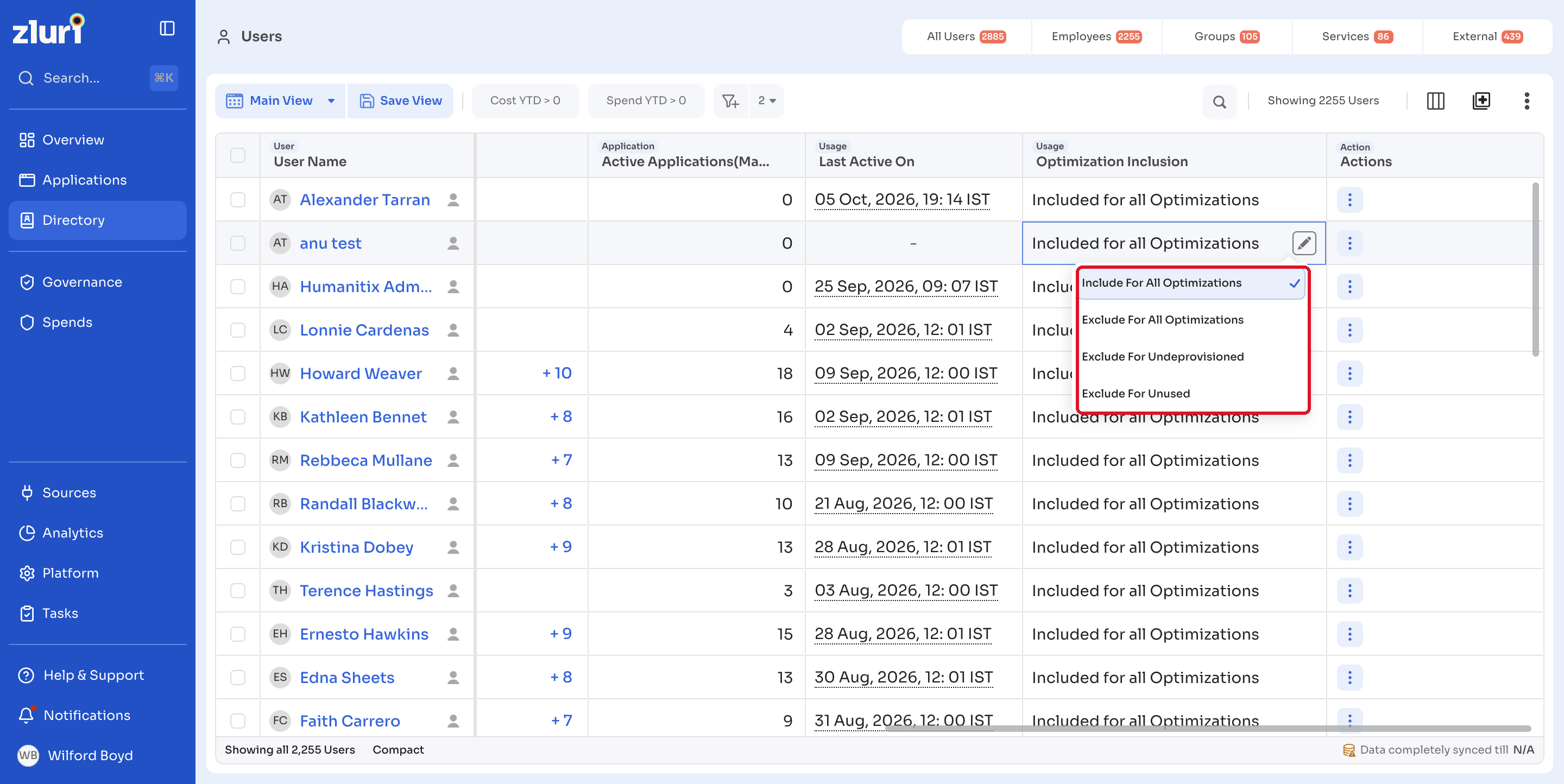Optimization Inclusion options for a user