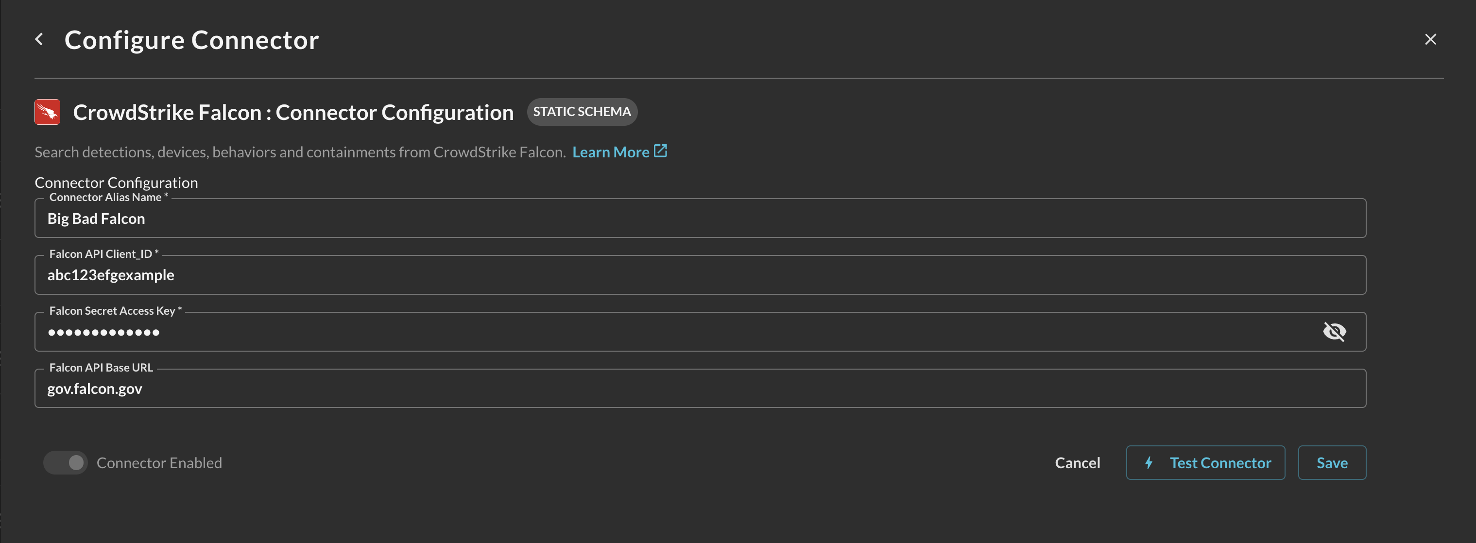 FIG. 4 - Configuration details for the Crowdstrike Falcon Connector