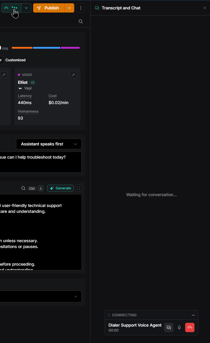 Screenshot of the Talk button