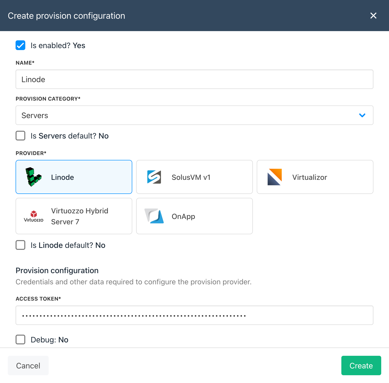 Create provision configuration