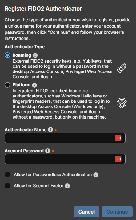 Navigate to **My Account > Security** to register your FIDO2 authenticator
