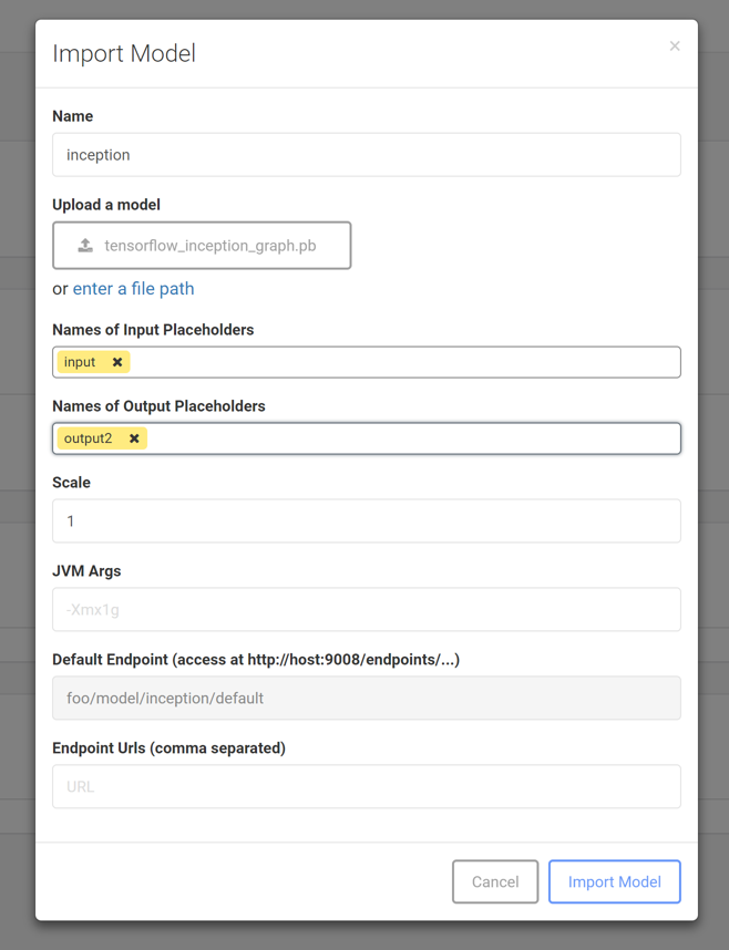 SKIL Import Model Dialog Window when  Tensor Flow model detected