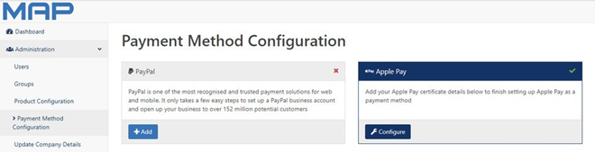 apple pay payment method configuration. MAP.
