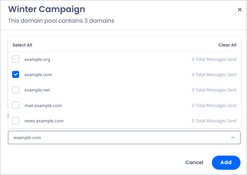 Screenshot with selecting domains