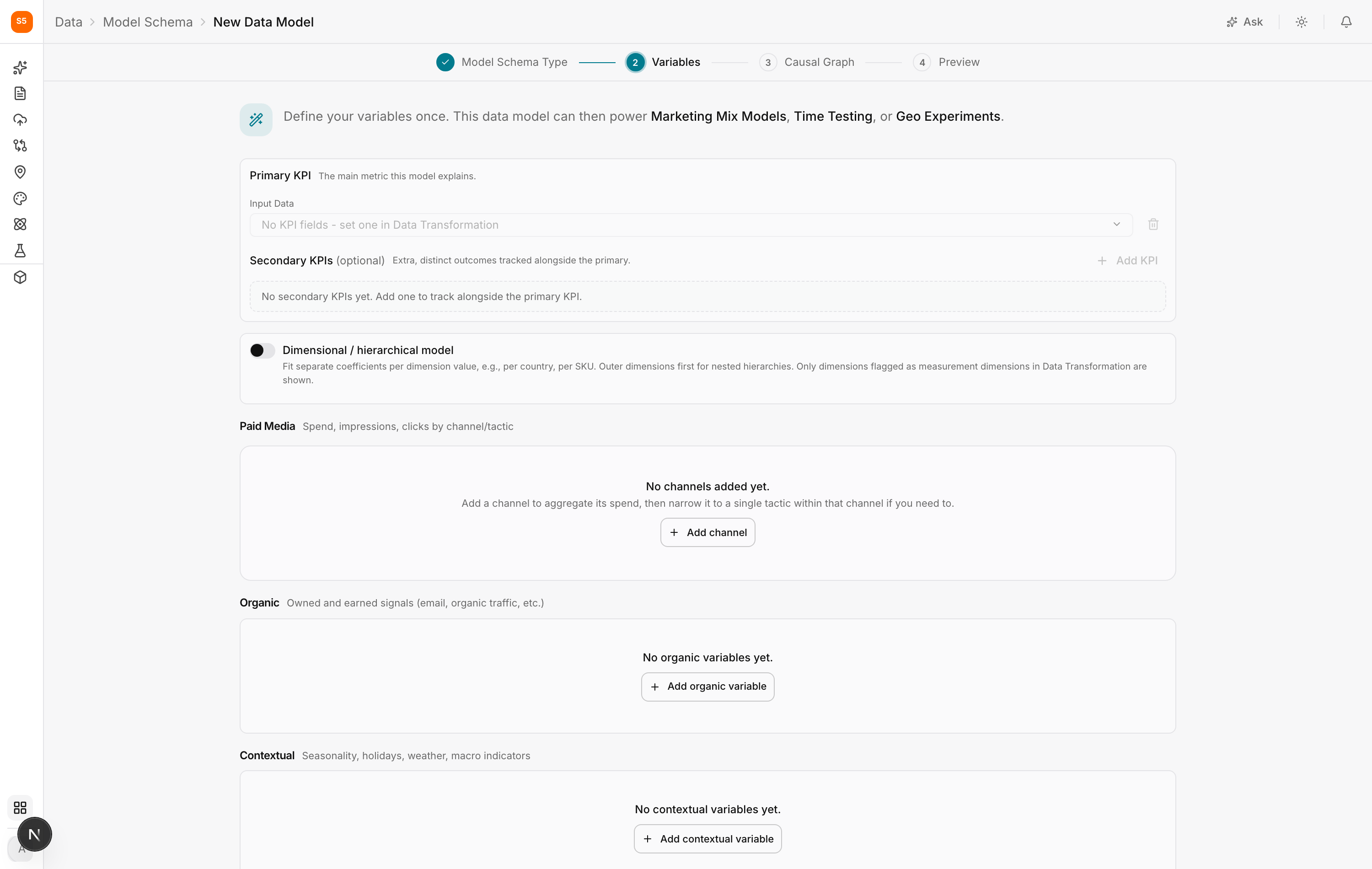 Choosing the KPI, paid media, organic and contextual variables