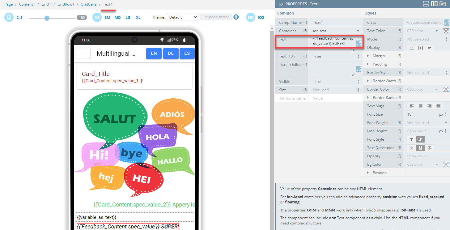 Defining **Text2** component