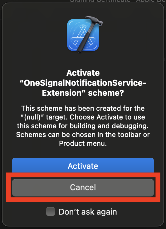 By canceling, you keep debugging your app instead of the extension you just created. If you activated by accident, you can switch back to debug your app target near the middle-top next to the device selector.
