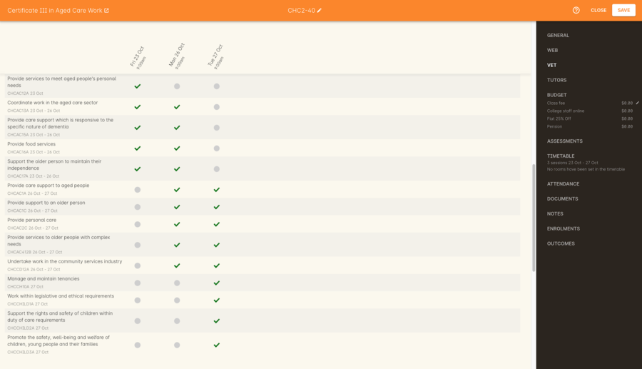 Figure 396. Select all outcomes for delivery per session.