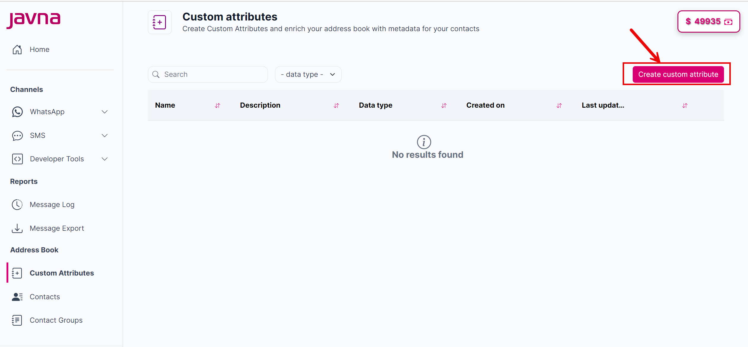 Fig 143: The "create custom attribute" button.