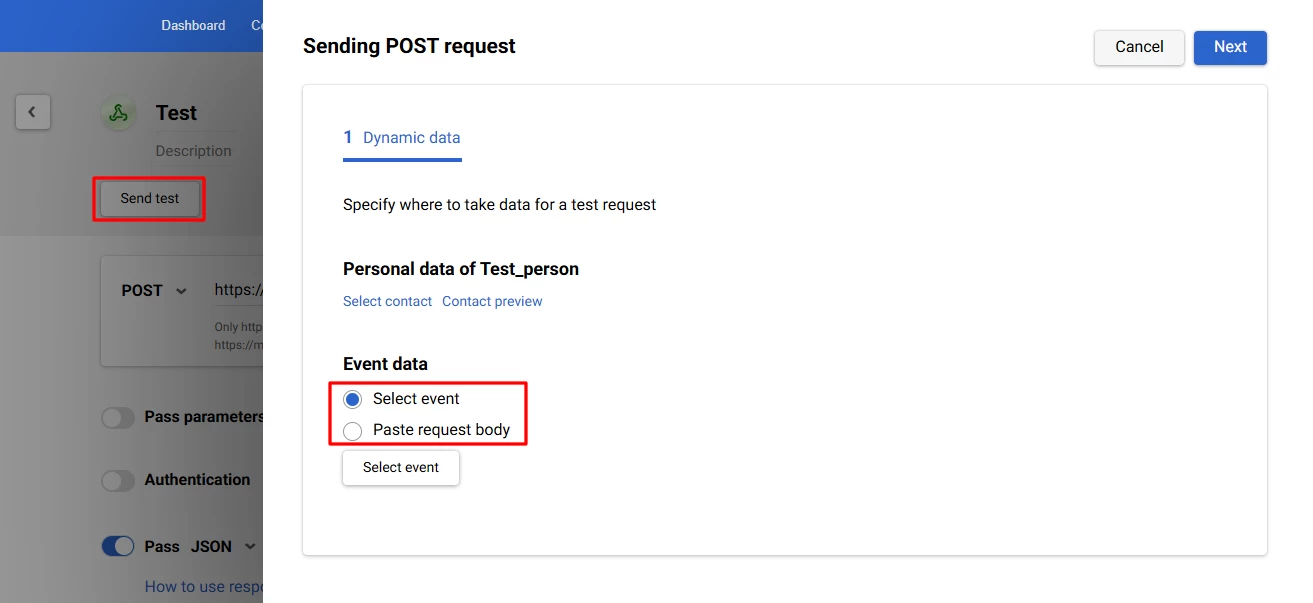 Passing parameters in the request body