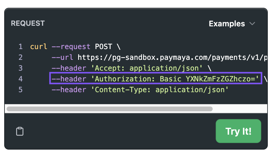 Sample base64 encoded authorization header
