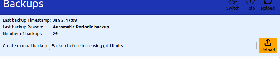 Manual backup creation