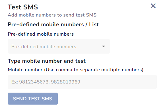 Add mobile numbers to send test SMS