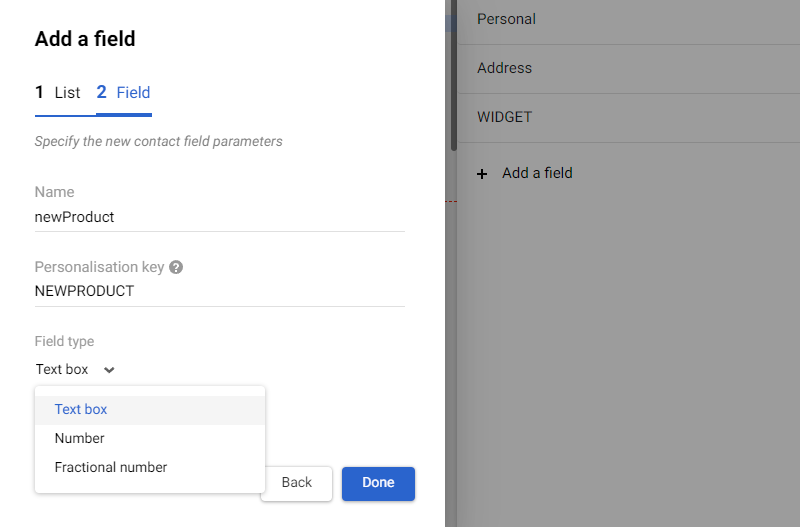 Entering the field parameters