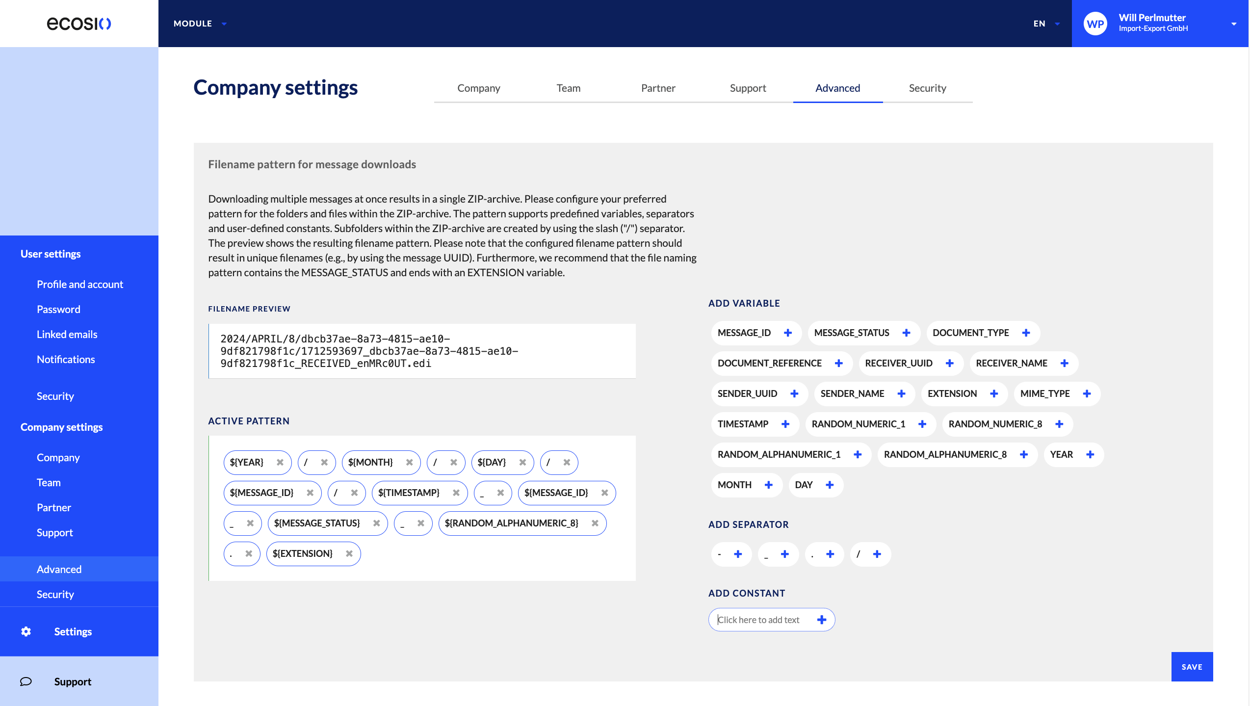 Advanced tab in the company settings of the Monitor.