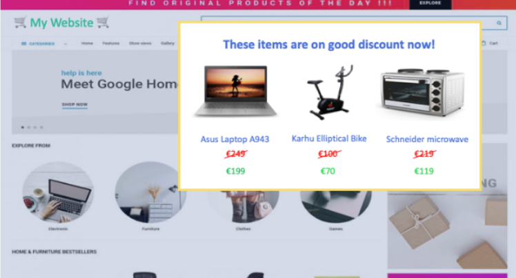 Exit popup displaying three discounted products on an ecommerce website