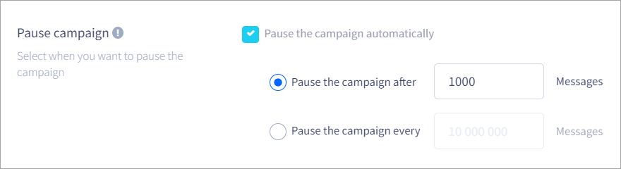 Screenshot of the Pause campaign options