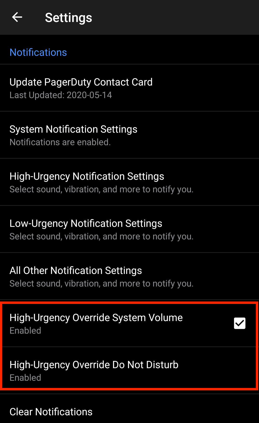 High-Urgency Override settings