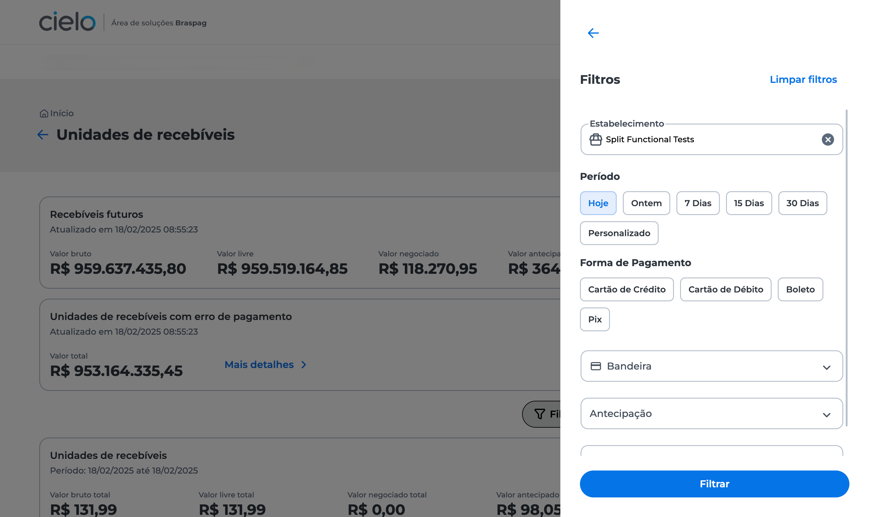 Use os filtros para localizar as URs com mais facilidade