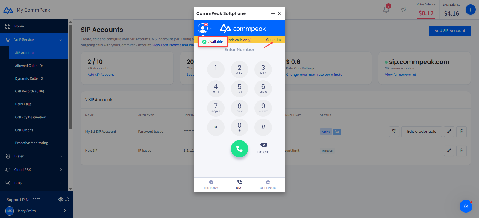 Screenshot of the Available option