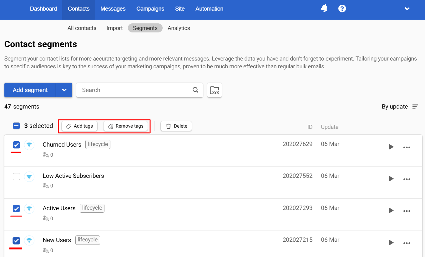 Assigning or removing specific tags