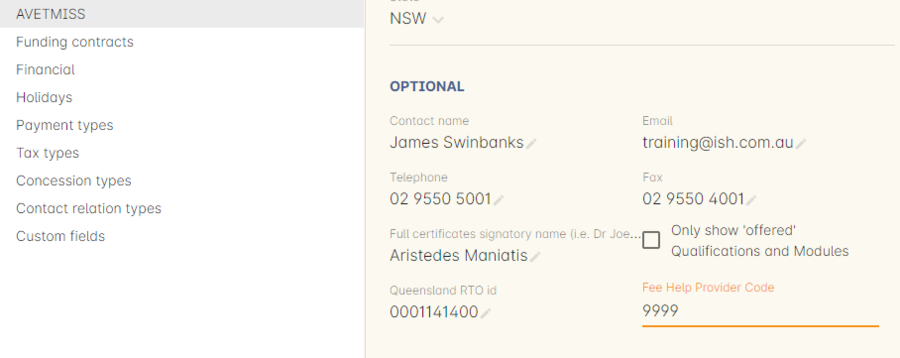 Figure 481. Setting your Fee Help provider code