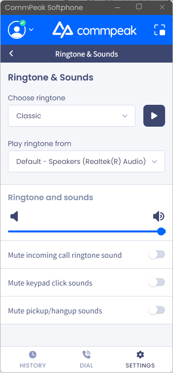 Screenshot of the Ringtone & Sounds options