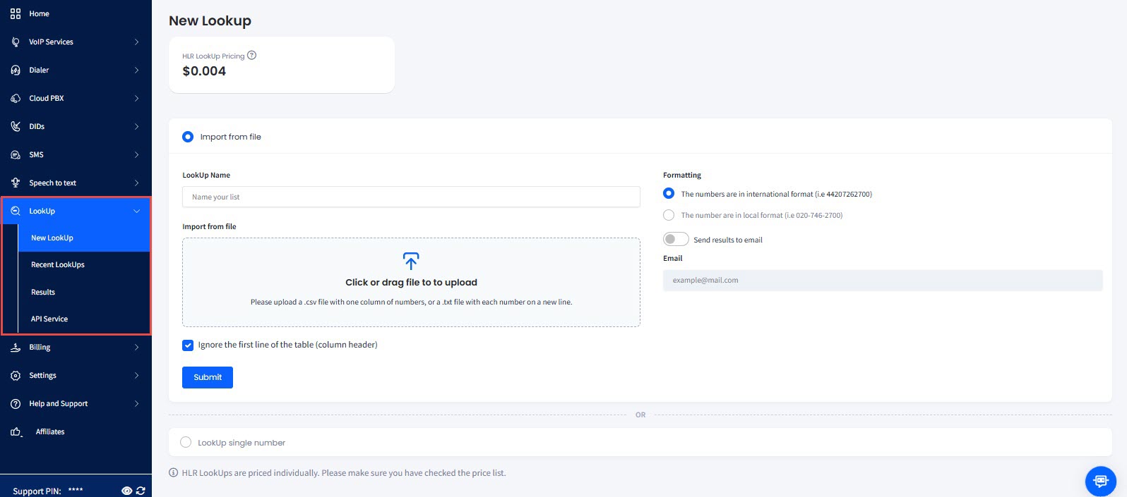 Screenshot of running a new lookup