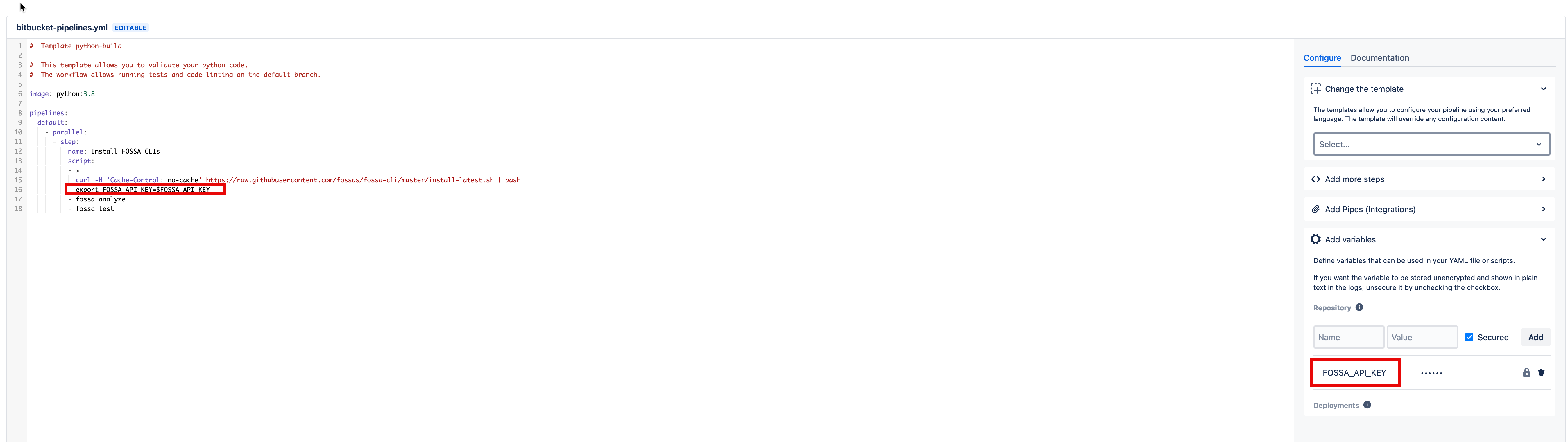 Pipeline with FOSSA API KEY variable