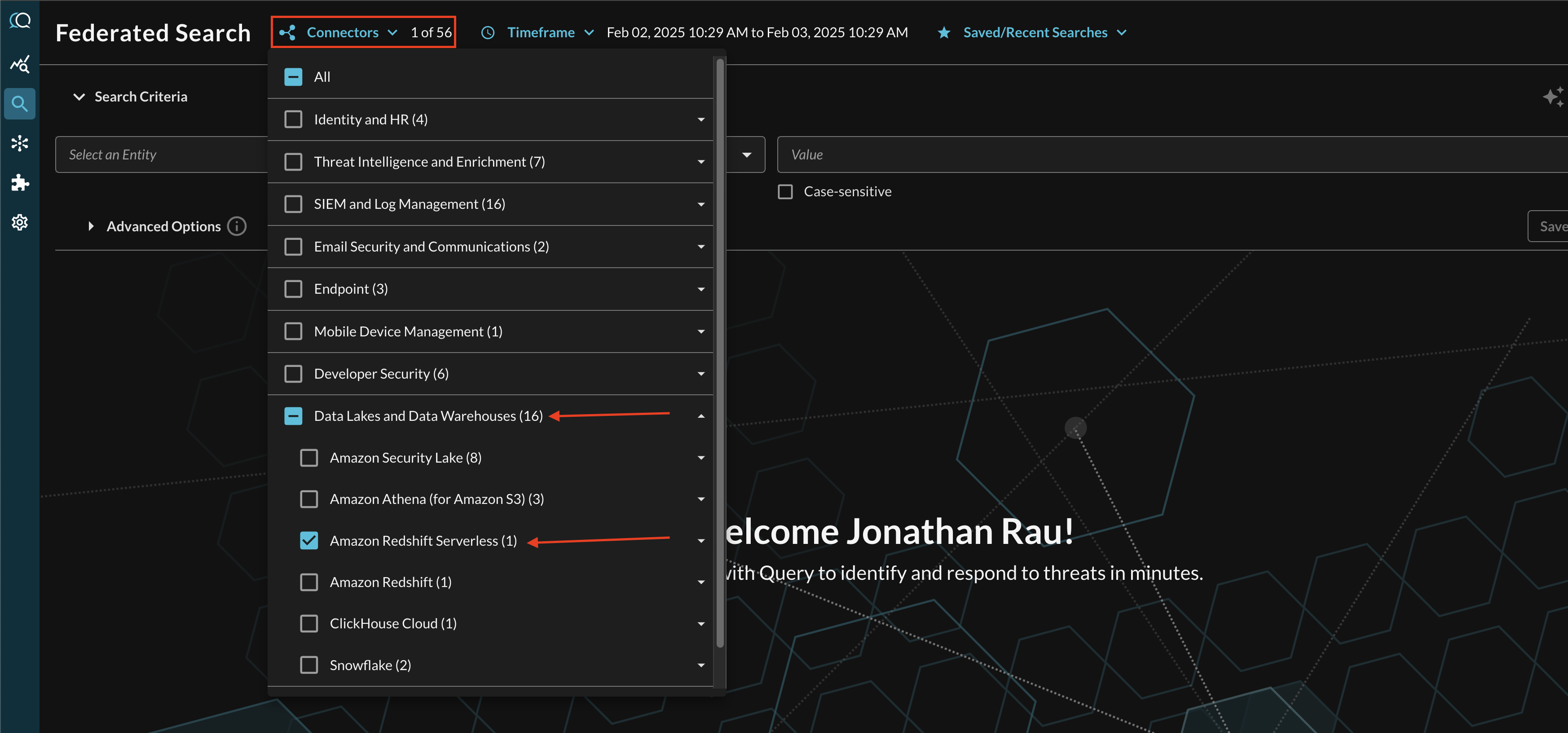 FIG. 5 - Selecting Amazon Redshift Serverless Connectors