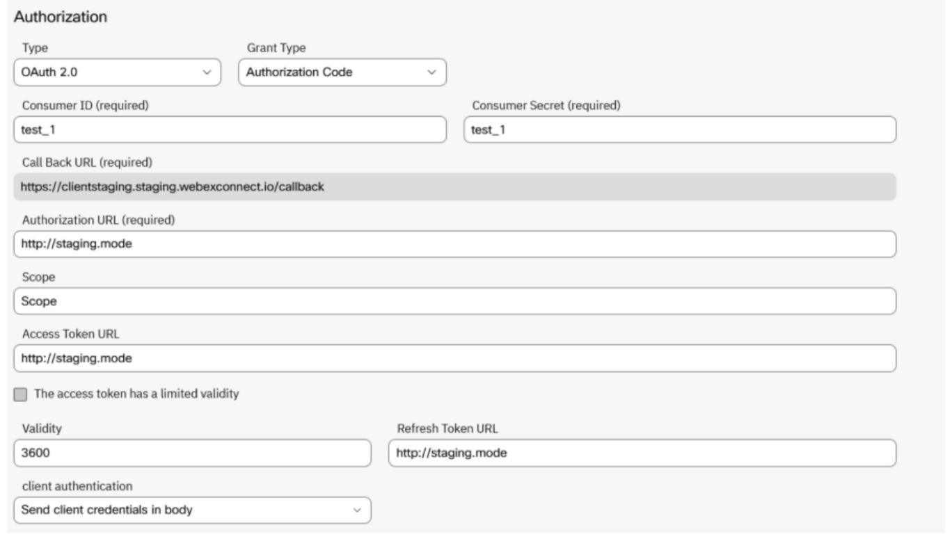 Screenshot of OAuth 2.0 Authorization