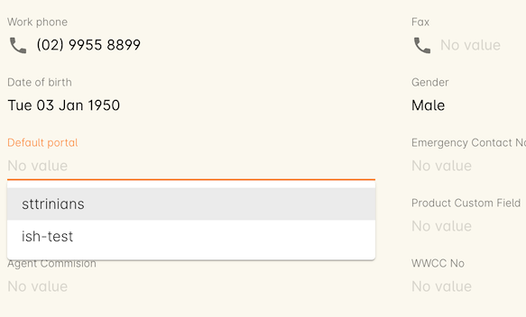 Each portal variant will appear in this list. Select the correct one and Save to apply the new default for this contact