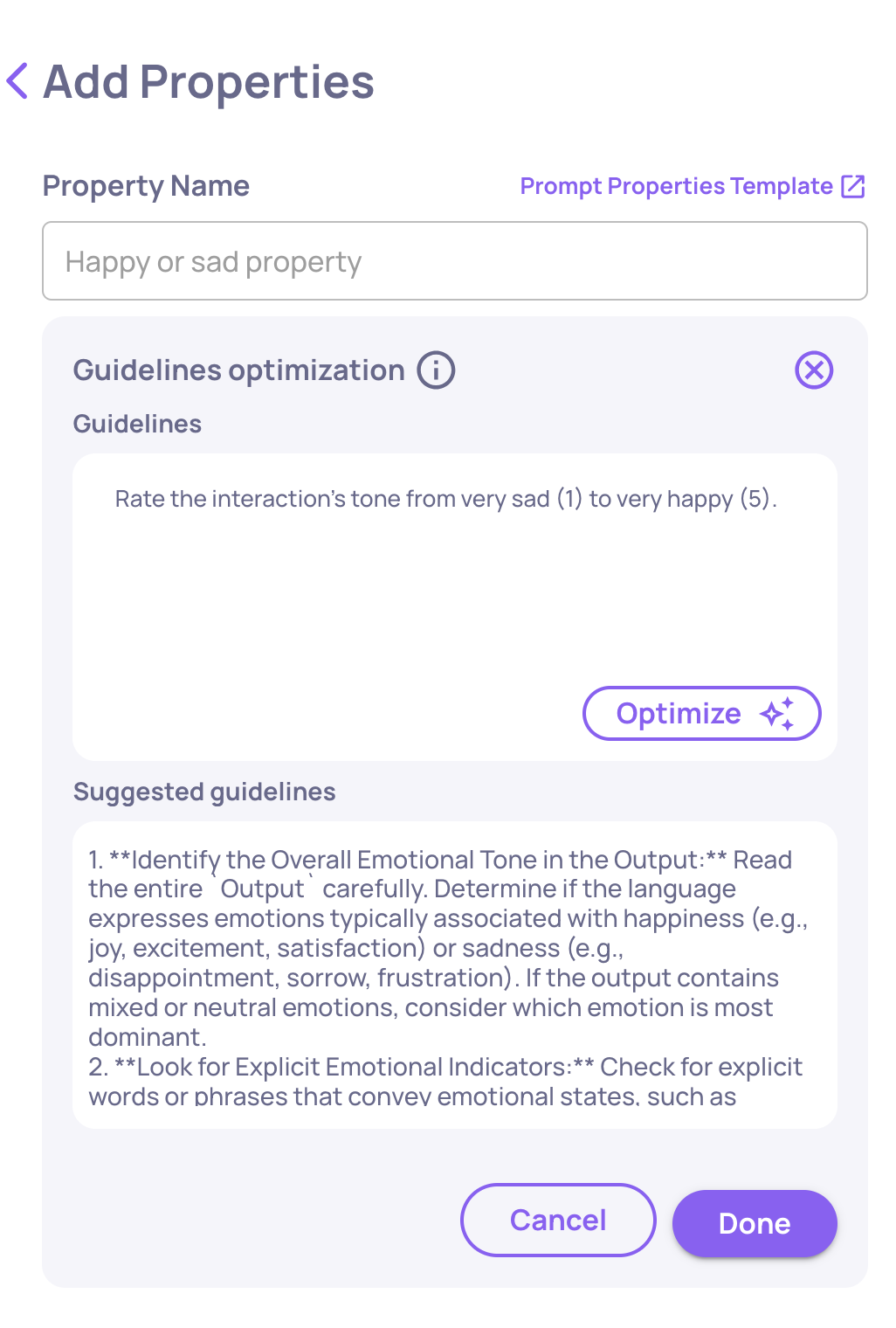 Suggested guidelines after optimization