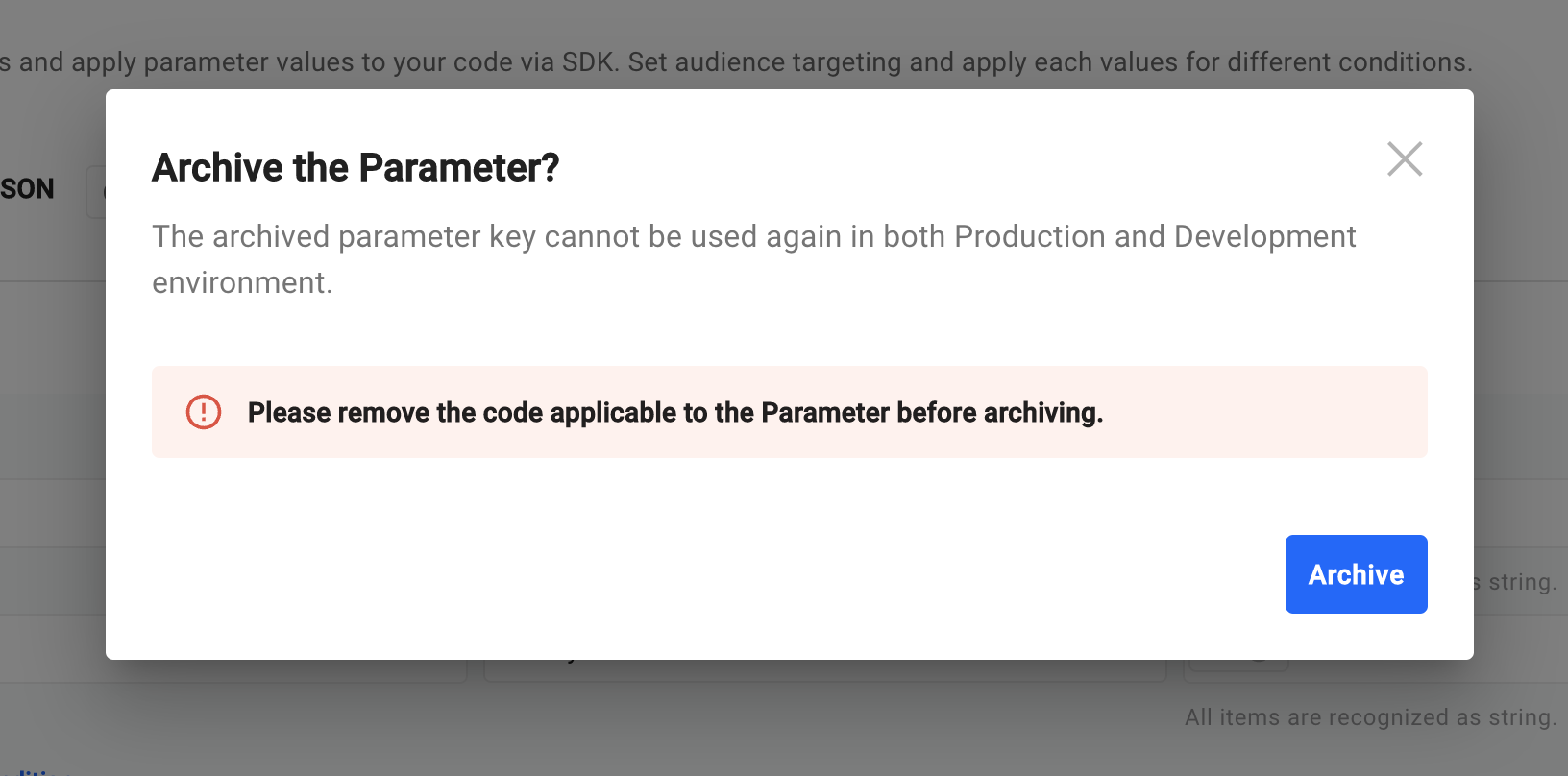 Archiving parameter