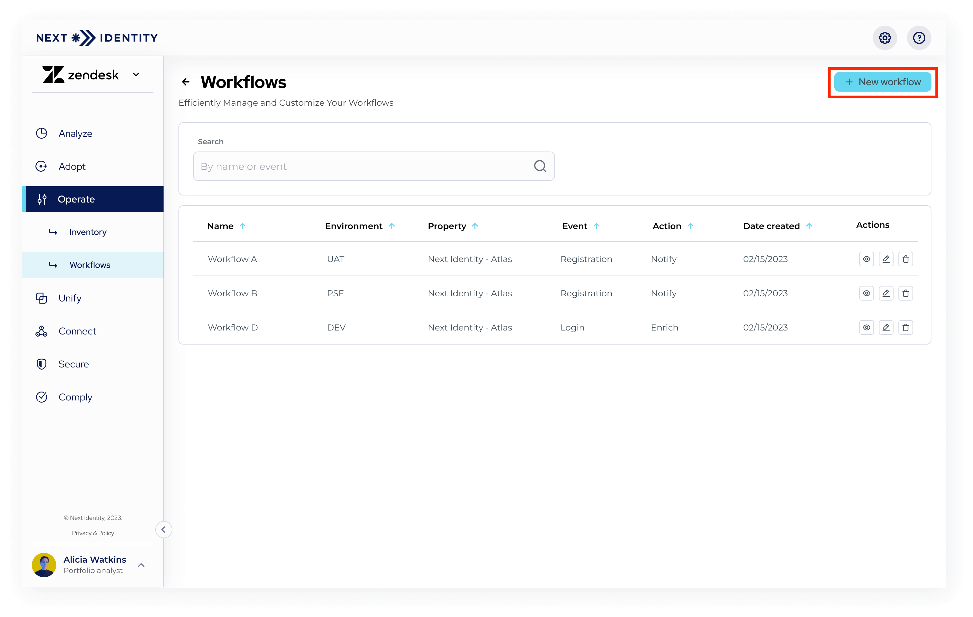 Worflow Manager Screen - New Workflow Button