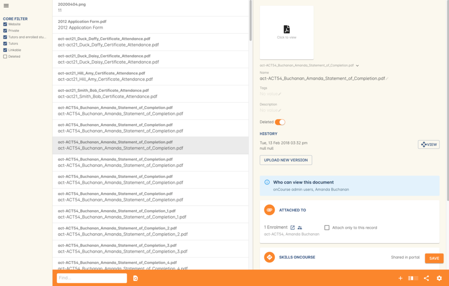 Figure 293. The "Deleted" switch for this document is on. Turn it off and save to recover the document.