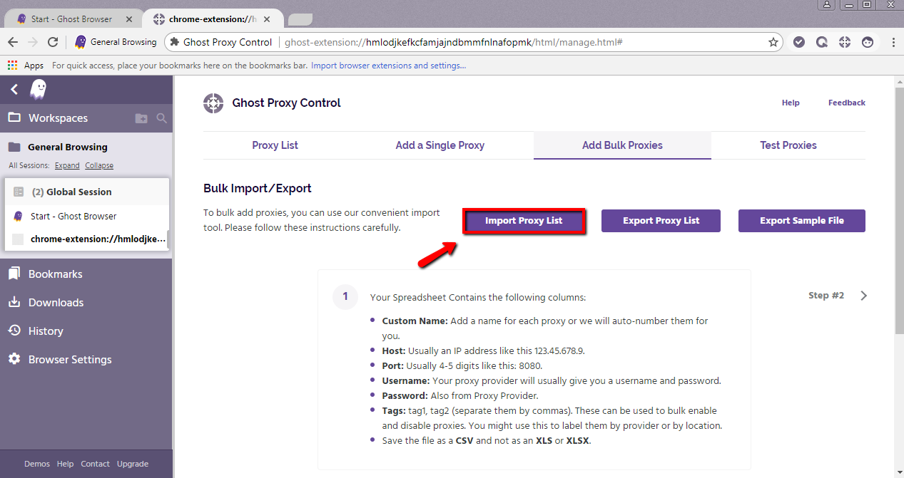 Import Proxy List on Ghost Browser