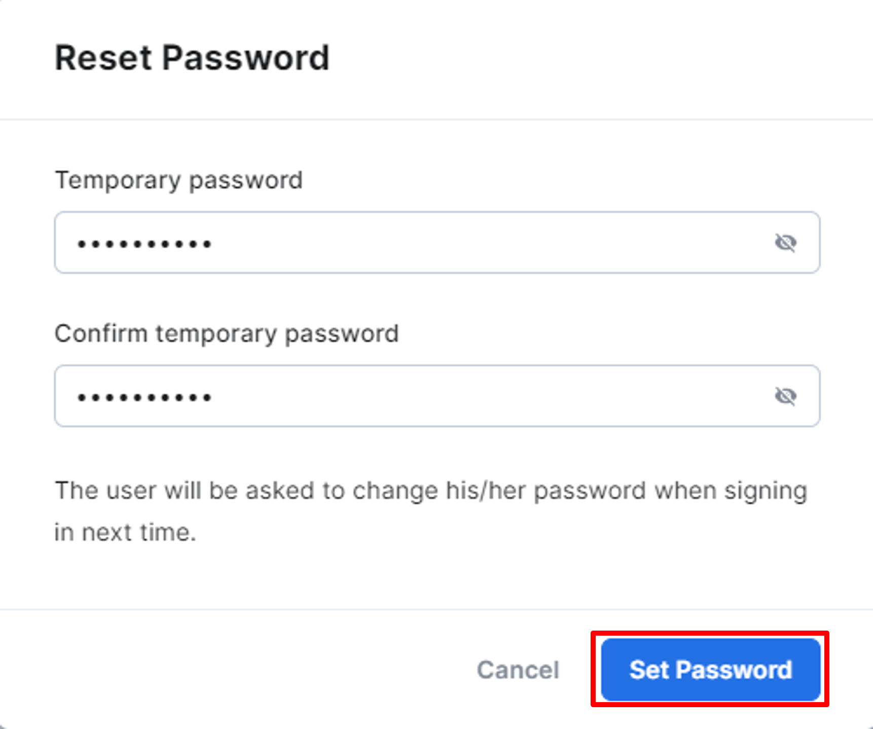 Reset password