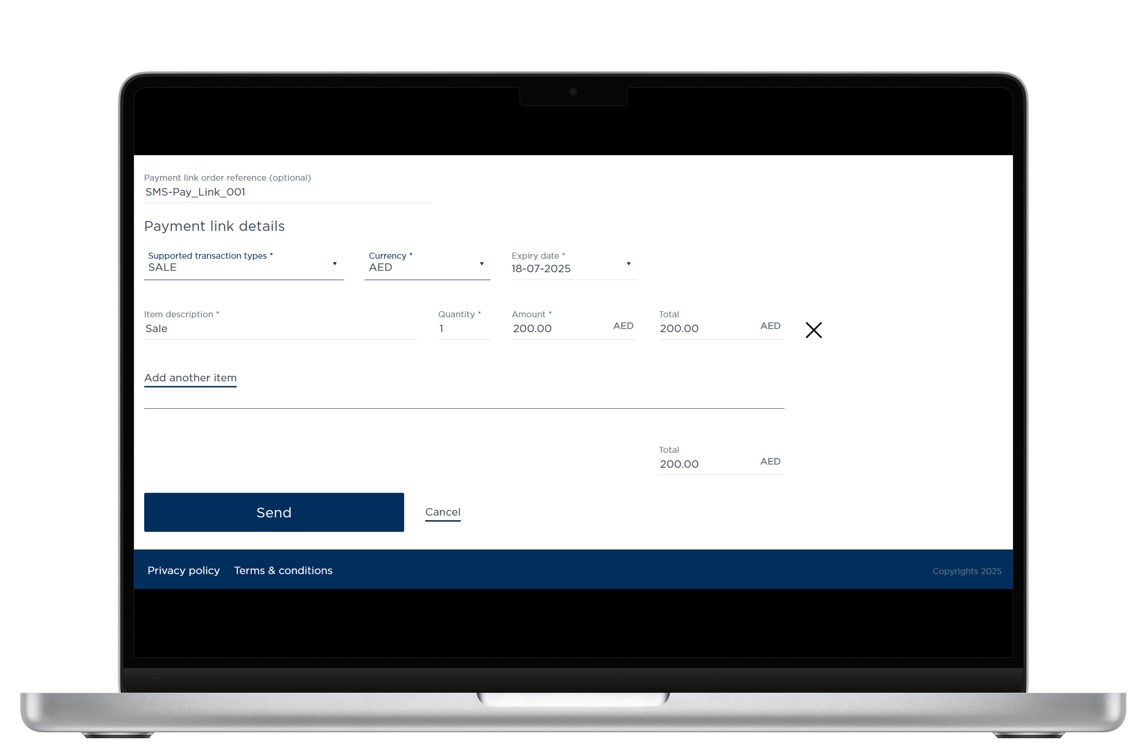 Review the customer and order details and click the send button to deliver the payment link to the sms channel. 