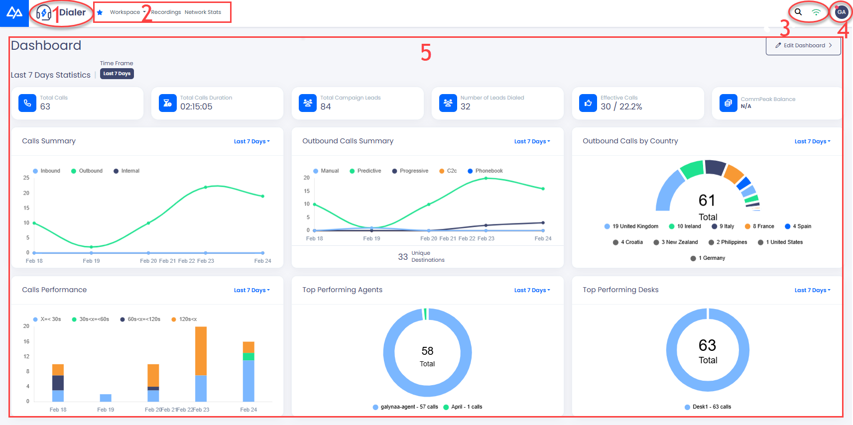 Screenshot of the main agent page