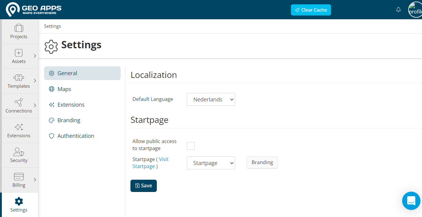 Nieuwe optie (Public Access) voor de Startpage onder Settings