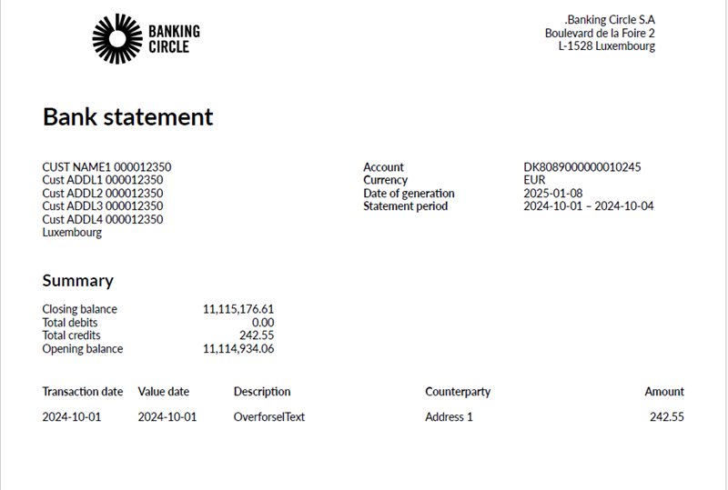 Enhanced bank statement format with transaction date column