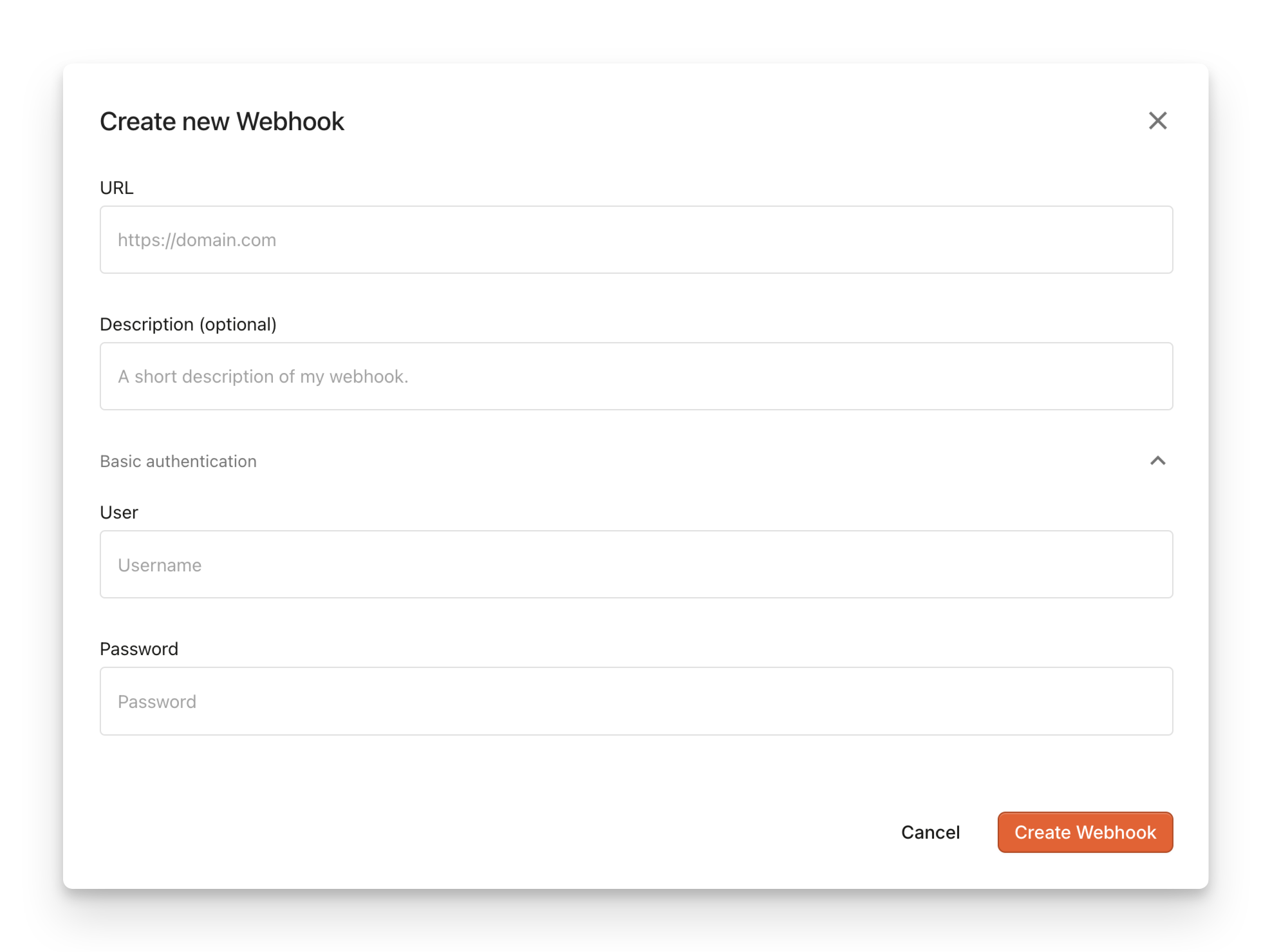 Create a new webhook form