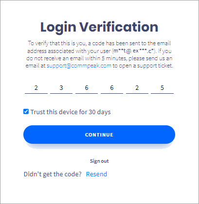 Screenshot of the Login Verification box with the code