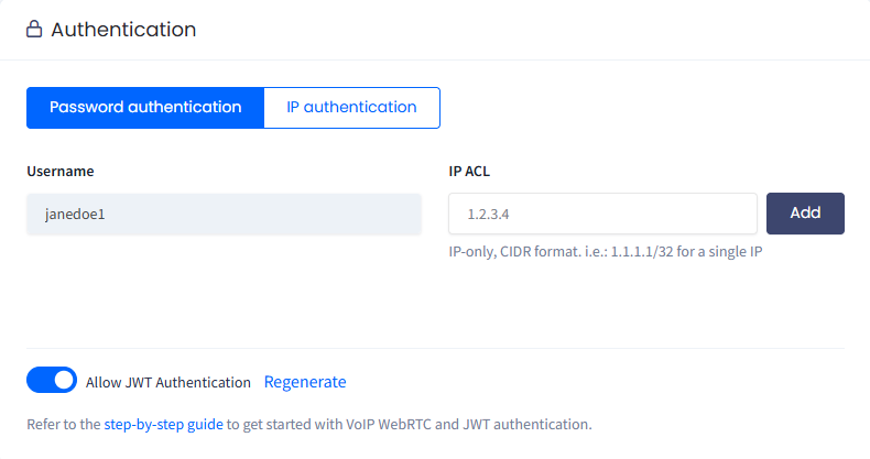 Screenshot of the Allow JWT Authentication toggle
