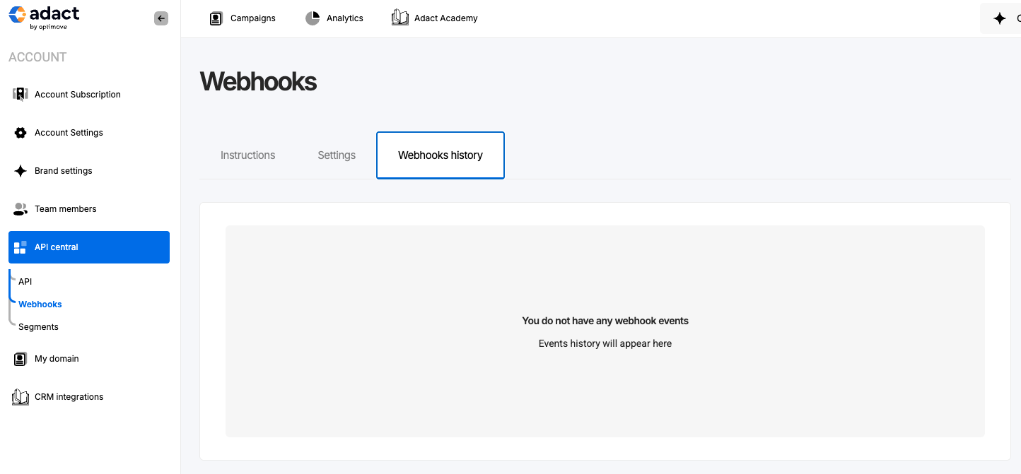 Viewing the webhook event history for debugging.